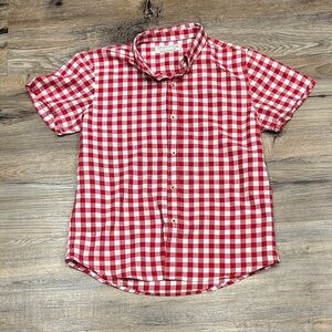 Red and White Checkered Short Sleeve Shirt